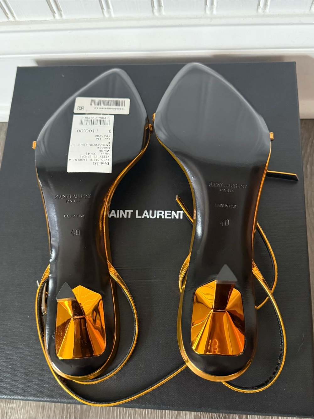 Saint Laurent YSL 75mm Kitty sandals GOLD - Picture 6 of 10
